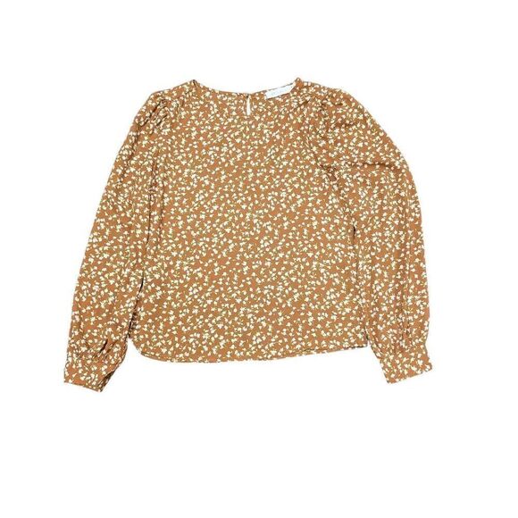 All in Favor Blouse Yellow and Cream Floral Long Sleeve Women's Medium - Picture 1 of 6